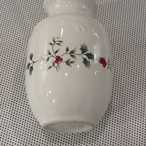 Festive White Vase with Holly Design